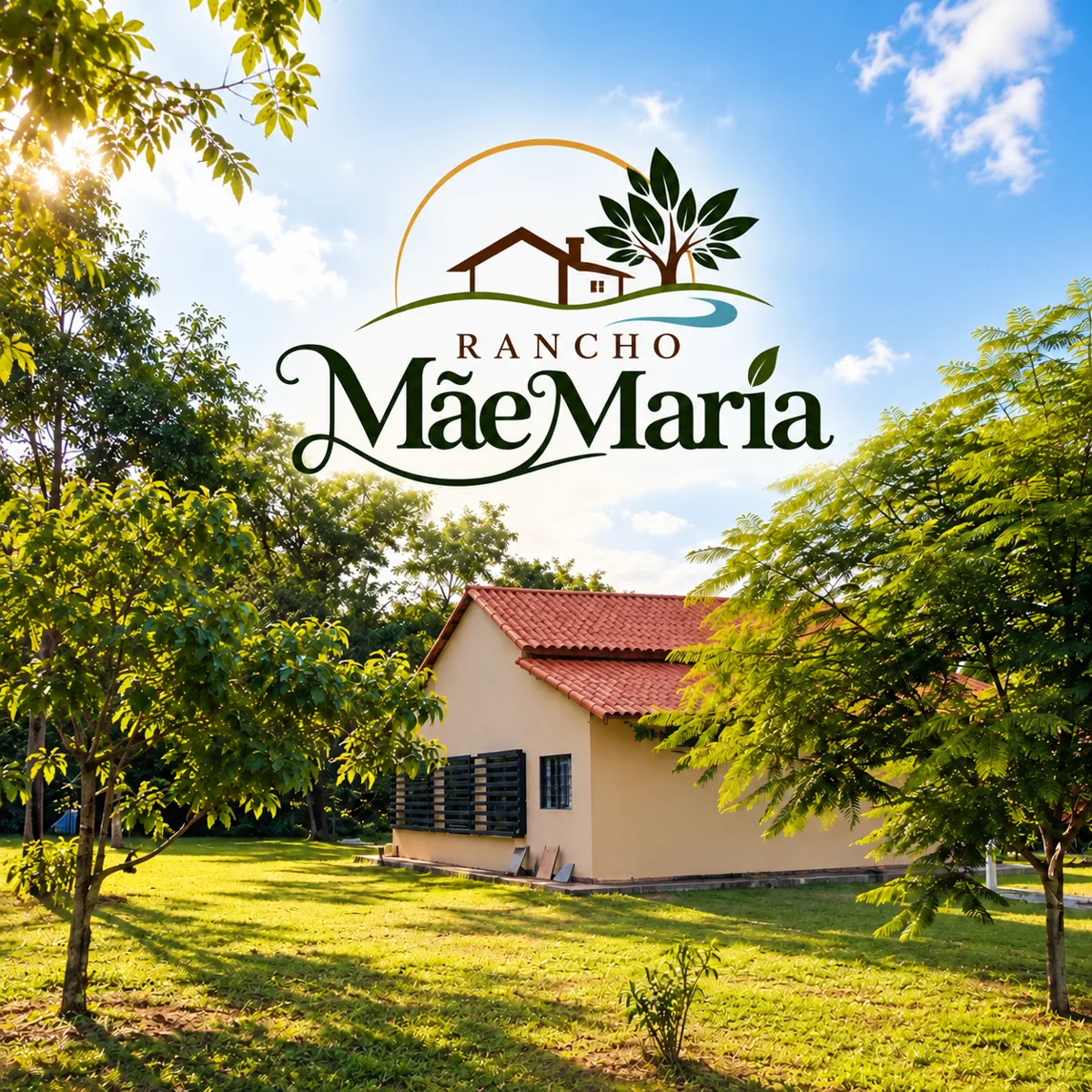 Casa do Rancho Mãe Maria cercada de árvores