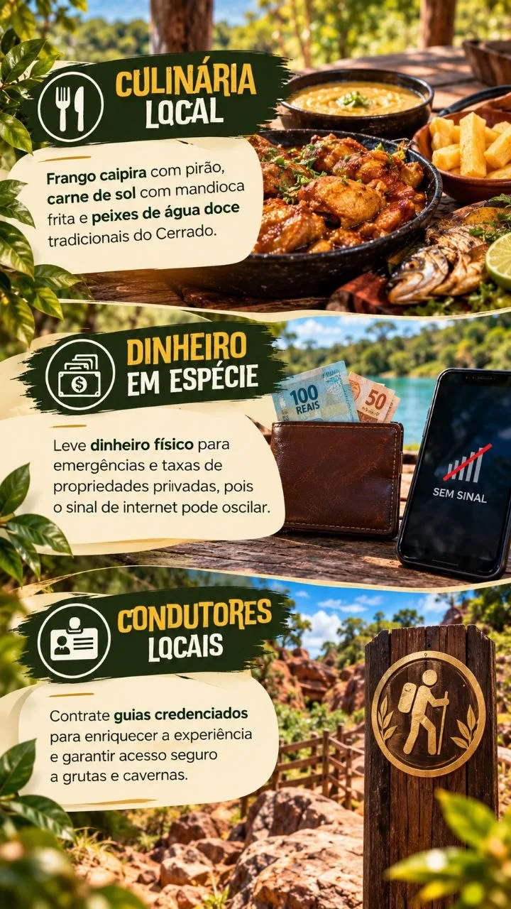 Infográfico: dicas de culinária, dinheiro e condutores locais